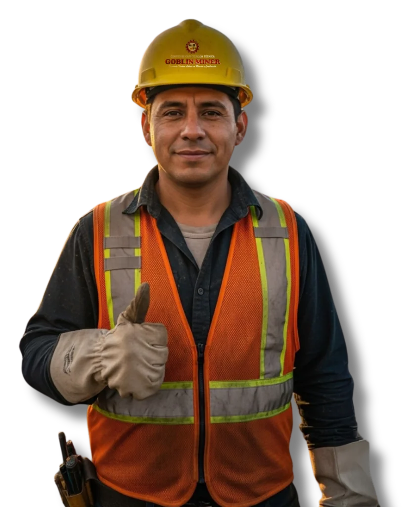 Hombre latino con uniforme de maquinaria pesada levantando el pulgar como señal de aprobación